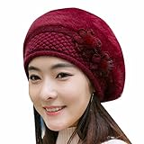 Haoricu Beret Cap, Fashion Womens Flower Knit Crochet Beanie Hat Winter Warm Cap (❤️G)