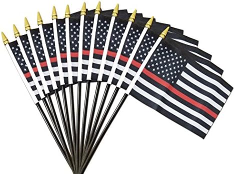 NAF Imports 12 Pack Thin Red Line Small American Flag 4x6 inch US Fireman Support