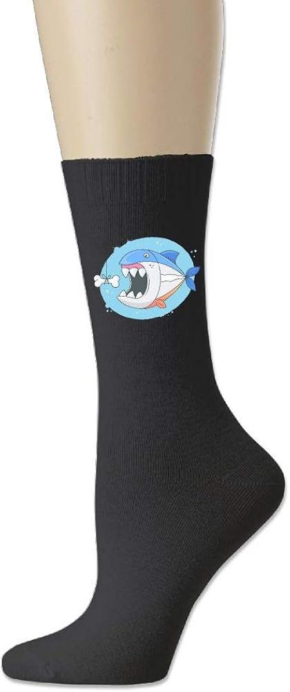 ShenigonBite Shark Casual Walking Crew Socks Ash