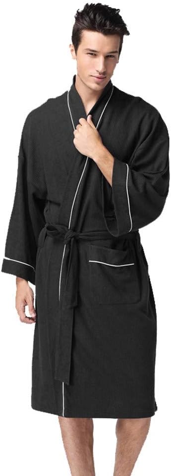 Men's Lounge Robe Long Sleeve Soft Kimono Spa Bathrobe Cotton Sleepwear with Pockets
