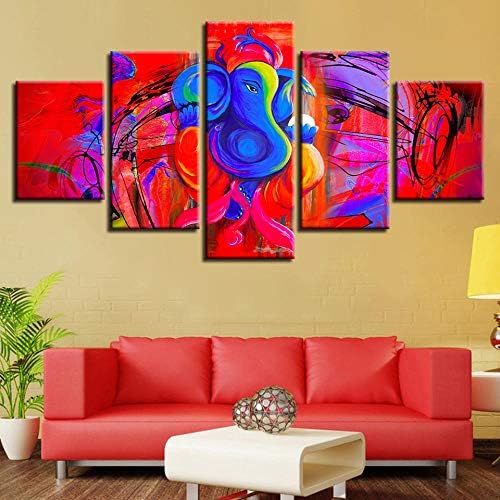sanzx Abstract Print Decor Home Living Room Wall Art Picture 5 Pieces Ganesha Elephant God Canvas Painting Modular Poster 30 * 40 * 2 30 * 60 * 2 30 * 80Cm Frameless