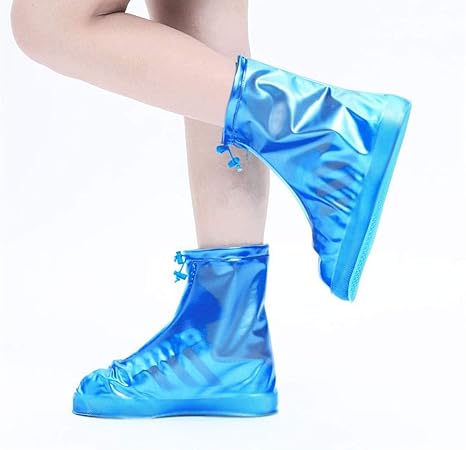 Amazon Co Jp レインシューズカバーレインシューズカバーレインブーツカバー防水シューズカバージッパーシューズカバー厚底 Color Blue Size M シューズ バッグ
