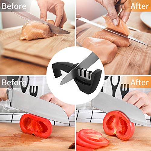 Chefavor Knife Sharpener - Professional 3 Stage Manual Sharpening Helps Repair, Restore and Polish Blades, Safe to Use for Kitchen Knives ...