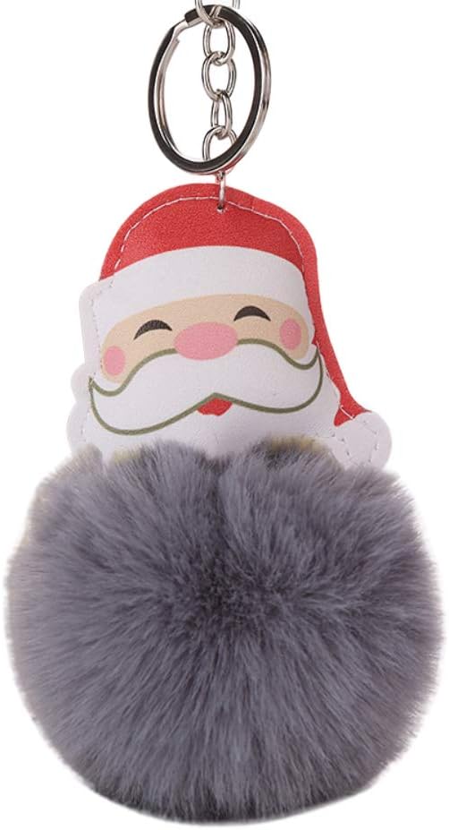 CFPACR Christmas Santa Claus Fluffy Ball Keychain Car Key Ring Handbag Bag Decor Gift - Gradient Sapphire Blue