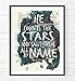 He Counts the Stars and Calls Them All By Name, Psalm 147:4, Christian Unframed Reproduction Art Print, Vintage Bible Verse Scripture Wall and Home Decor, Inspirational Watercolor Gift, 5x7 Inches