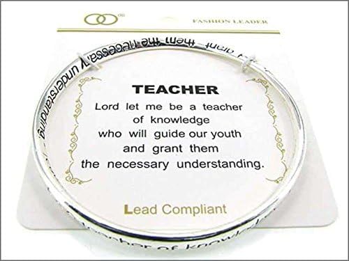 Silvertone Teacher Bangle Family Theme Bracelet w/Gift Box Athena Brand
