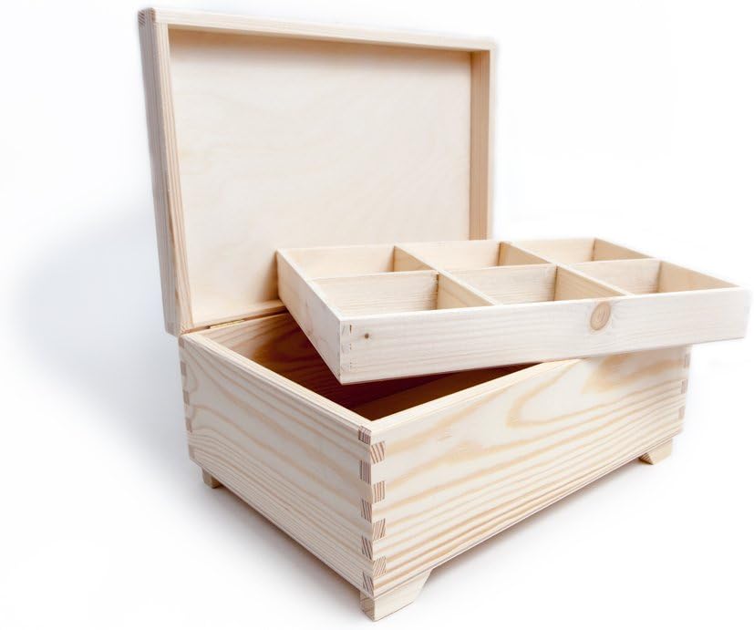 UNPAINTED WOODEN BOX WITH INNER 2 TRAY/KEEPSAKE, MEMORY STORAGE/CRAFT DECOUPAGE/WOODENLAND