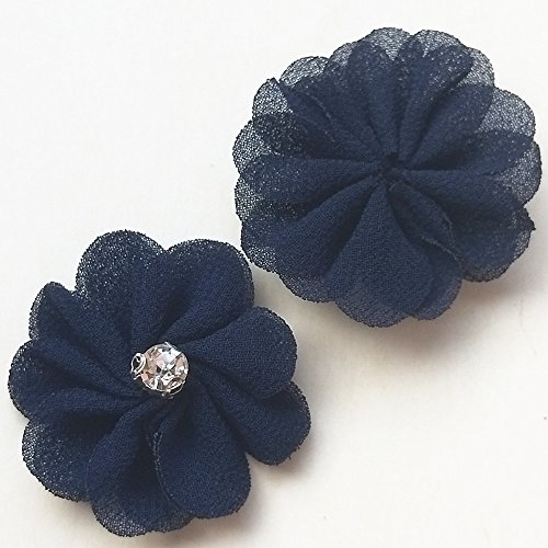Mosheng Accessory 28pcs Chiffon Silk Beautiful Double-deck Flowers With Shiny Rhinestone Applique Handmade Craft Headwear Bows Wedding Party Home Decoration (Mix)