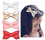 California Tot Premium Faux Leather Bow Hair Clips for Toddler, Girls, Mixed Set of 4 (Deluxe Set)
