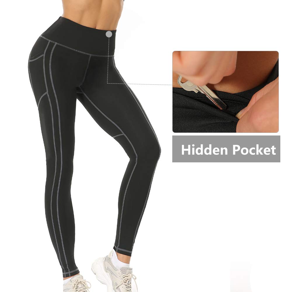 Puimentiua Women\'s Stretchy Yoga Pants/Seamless Women Gym Leggings/Waist Control with Pockets Ultra Soft Lightweight Leggings/Sports Ankle Length Pants/4 Way Stretch Workout Yoga Leggings for Ladies.