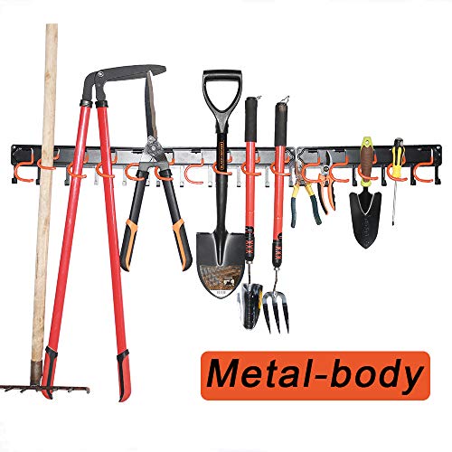 Storage Organizer for Garage With Hooks,Garden Tools Holder for Broom,Mop Rake and Yard Tool.Metal Rack Wall Mounted(Black) - Thumbnail 7