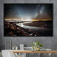 Framed Canvas Wall Art Starry Sky Aerial Astronomy & Space Dramatic Global Green Photography Realism Stars - 16x24 inches