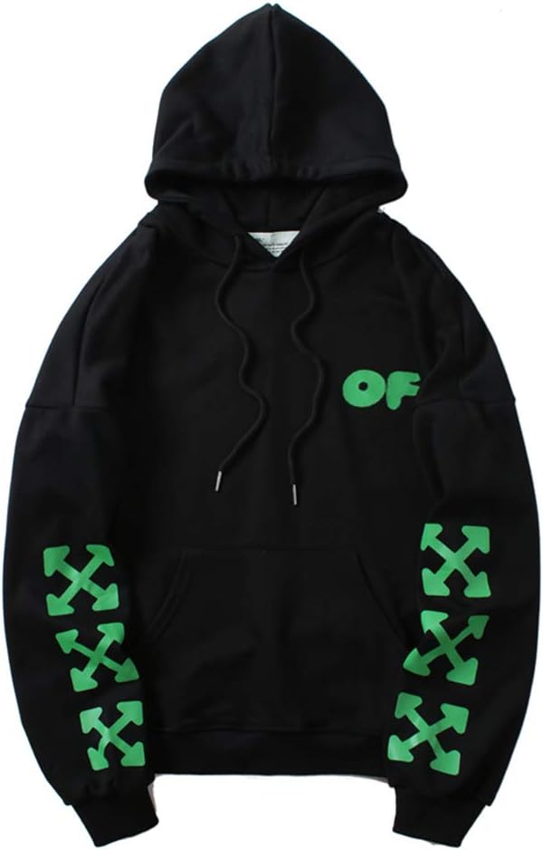 DoDui Off OW Green Minimalist Letter Print Green Arrow Print Hoodie Sweater for Men and Women