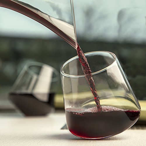 Hand Blown Stemless Wine Glasses, Set of 2 - Naturally Aerating, Elegant Wine Glassware for Cabernet, Pinot Noir, Merlot, and Blends - Veracity & Verve Spinning Wine Tumblers for Him and Her, 12 Oz.