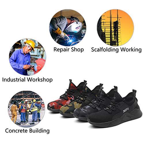 Work Shoes Mens, Mesh Breathable Lightweight Comfortable Steel Toe Safety Industrial Construction Slip Resistant Shoes, 822 Green 46 - Thumbnail 4