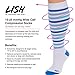 LISH Women's True Stripes Wide Calf Compression Socks - Graduated 15-25 mmHg Knee High Plus Size Support Stockings (Blue, M/L)