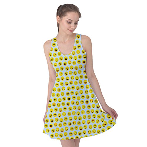 PattyPattern Womens Emotion Face Mini Icon Emoticon Chat Message Pattern Reversible Sleeveless Dress (xl, light blue)