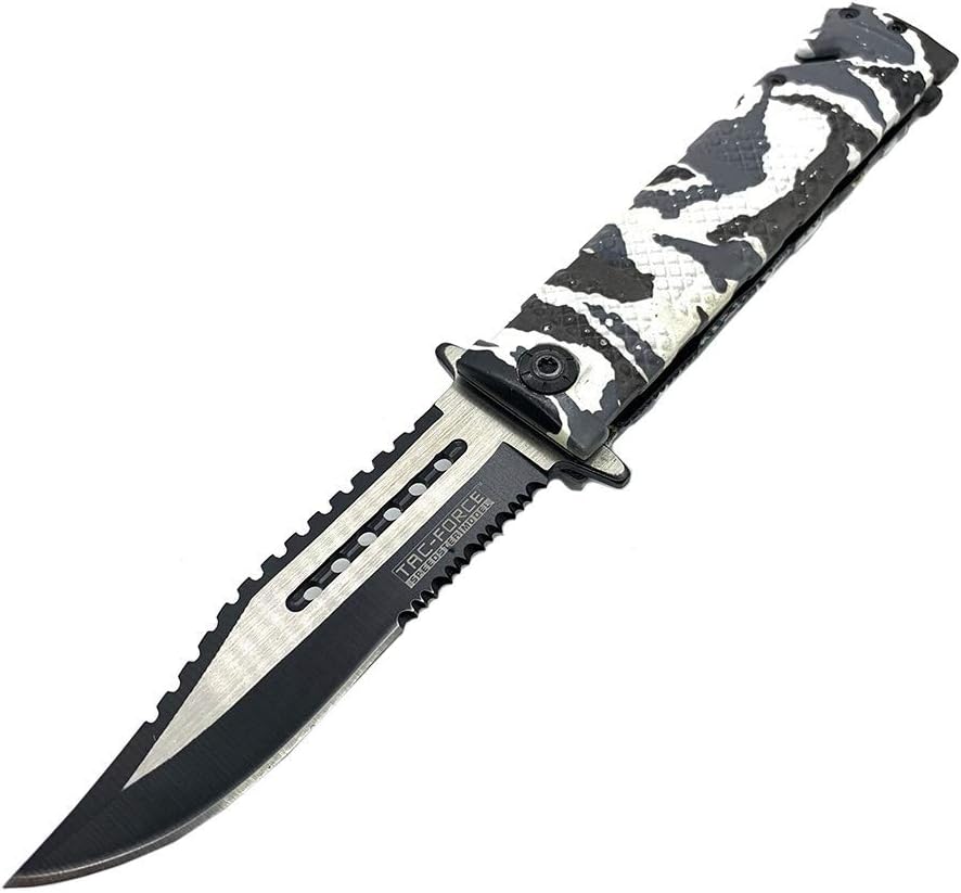 Blade City Winter Digital Camo Double Serrated Blade - 3” Stainless Steel Spring Assisted Knife