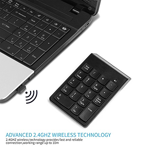 Wireless Numeric Keypad, Wirezoll 2.4G Number Pad, 18 Keys Wireless Silent Numeric Keypad with Mini USB Receiver, for Laptop, PC, Desktop, Notebook and More - Black - Thumbnail 6