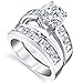 2 Carats Sterling Silver Bridal Set Cubic Zirconia Engagement Wedding Ring Bands with Round and Princess Cut