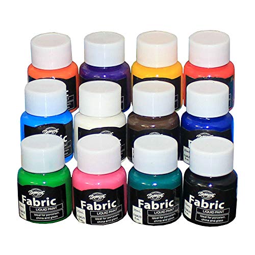 Bearals Textile Fabric Paint Set of 12 Vivid Colors, Non-Toxic Rich Pigments Artist Paint Set with Paint Brush for Canvas, Fabrics, Wood and More (12 x 25ml)