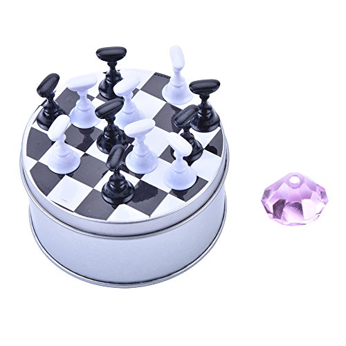 Ycyan 1 Set Nail Tips Practice Display Stand Magnetic Stuck Crystal Holder Chessboard Design for False Nails Tips