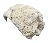 Qunson Womens Lace Chemo Beanie Hat Cap Turban for Cancer Patients White/cream
