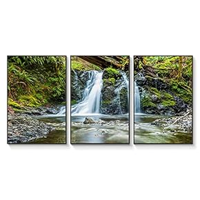 Floating Framed Canvas Wall Art for Living Room, Bedroom Landscape Gorge Mountain River Grassland Canvas Prints for Home Decoration Ready to Hang - 16"x24"x3 Panels