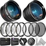 55MM Vivitar Essential Lens & Filter Accessory Kit for Nikon AF-P DX 18-55mm and Select Sony Lenses - Bundle with Wide Angle & Telephoto Lenses, Filters Kit & Macro Set, Lens Hood, Cap