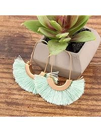 Bohemian Silky Thread Tassel Strand Fringe Statement Hoop Earrings - Lightweight Semi Circle Fan Threader, Mermaid Hoops