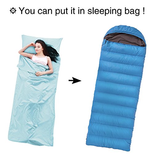 Sleeping Bag Liner Cotton Sleep Sack Lightweight Portable Sleeping Sheet Dirt-Proof Compact Travel Camping Sheet for Outdoor Travel Hiking Hotels Picnics (Mint Blue, 83x46’’) - Thumbnail 5
