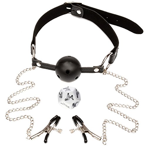 12-Sided Sexy Dice & Ball Gag Chain Nipple Clamp Whip Adjustable Pressure Women Couples Flirt Toys