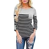 YANG-YI Women Striped Long Sleeve Loose Blouse Casual Shirt Summer Tops
