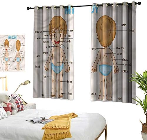WinfreyDecor Thermal Curtains Parts of The Body Noise Reducing 63" Wx45 L