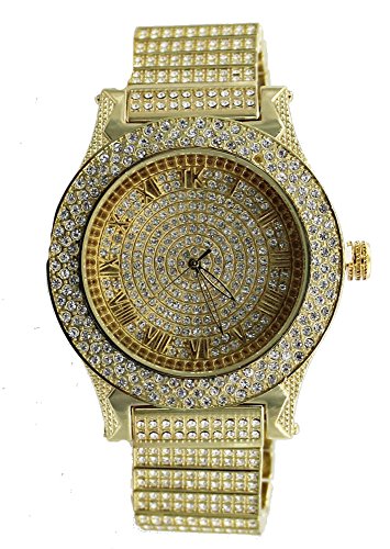 Men's Totally Iced Out Gold Tone Hip Hop Bling Bling Watch-Over Size