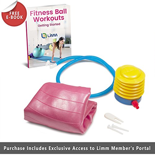Limm Exercise Ball by for Yoga, Pilates, Stretching and General Fitness - Includes Foot Pump, Starter Guide and Access to Exclusive Members Portal (65cm)