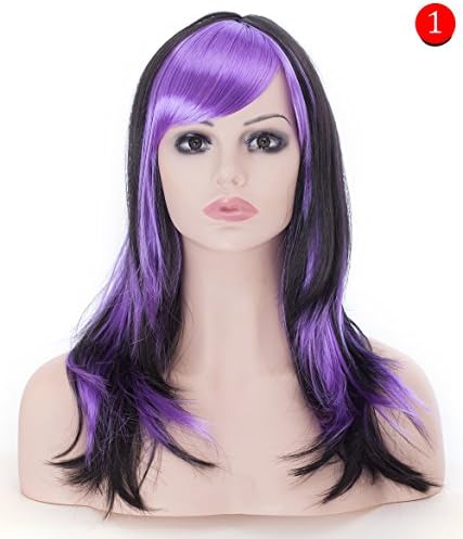 Halloween Long Curly Wavy Multi-Color Cosplay Synthetic Purple Black Wig