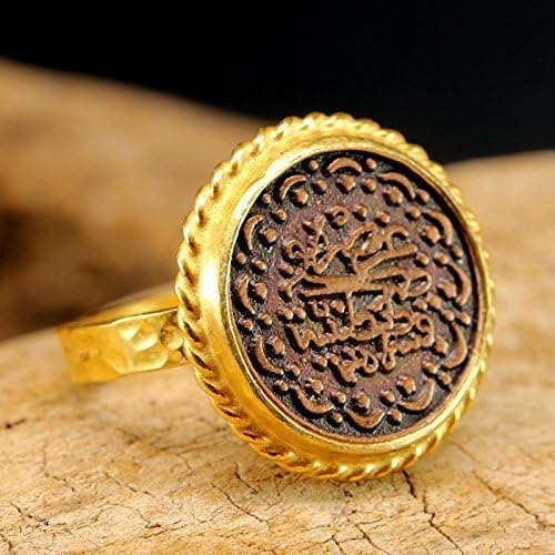 HandmadeCaprixus Signet Ring 925 Sterling Silver Ring Ottoman Coin Ring 24K Gold Vermeil Designer Handmade Rings for Women Two Tone Cubic Zirconia Ring Hammered Pinky Ring Turkish Fine Jewelry