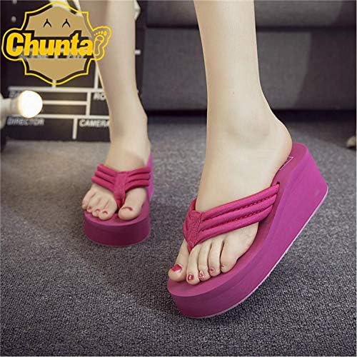 夏の女性厚い底フリップフロップサンダル布ウェッジ厚い底屋外ビーチつま先スリッパ 内祝い