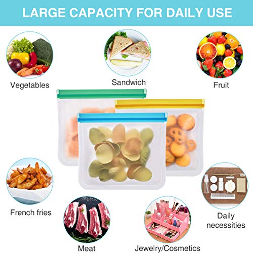 Reusable Food Storage Bags, 10 Pack Leakproof Freezer Bag, reusable sandwich/snack bags-Silicone/Ziplock/Storage For Vegetable, Liquid, Snack, Meat, Lunch, Fruit EXTRA THICK Home Organization Travel