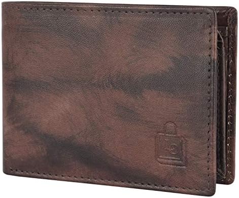 Le CrafGenuine Leather Small Sleek RFID Protected Brown Wallet for Men