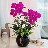 YILIYAJIA Artificial Orchid Bonsai with Ceramics Vase, Fake PU Real Touch Flowers Phalaenopsis Bonsai for Table Office Home Party Decoration (Style 1, Black Vase)
