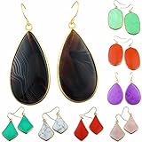 rockcloud Crystal Stone Dangle Hook Earrings Rhombus/Teardrop Gold Plated