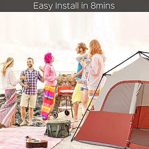 TOMOUNT 5 Person Tent - Easy & Quick Setup Camping Tent, Professional Waterproof & Windproof Fabric, 3 Large Mesh for Ventilation, Double Layer, Anti-UV, Lightweight & Portable with Carry Bag, Red