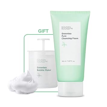 Round Around Green Tea Pure Cleansing Foam 150ml With Bubble Maker Ph 5565 Hypoallergenic Gel Type Mild Facial Cleanser Green Tea Water