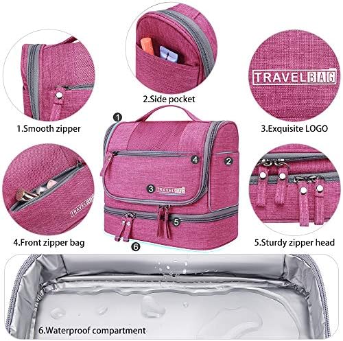 Hanging Travel Toiletry Bag Makeup Organizers Waterproof Cosmetic Bag Bathroom Shower Storage Bag Dop Kit for Men Women (Rose Red) 3 Hanging Travel Toiletry Bag Makeup Organizers Waterproof Cosmetic Bag Bathroom Shower Storage Bag Dop Kit for Men Women (Rose Red)