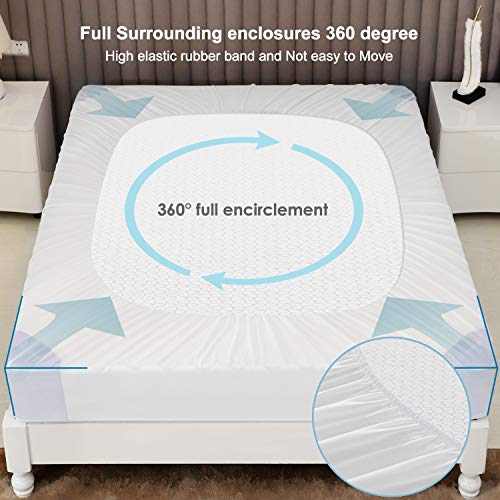 J JIMOO Queen Size Premium Waterproof Mattress Protector,Bed Cover Pad - Smooth - Breathable - Soften - Vinyl Free(White, Queen 60''x80''
