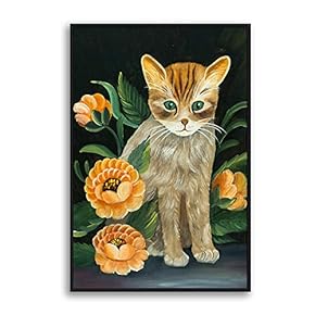 Framed Canvas Home Artwork Decoration Cute Cat Canvas Wall Art for Living Room, Bedroom - 16x24 inches