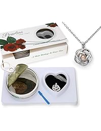Collar Rose Wish Pearl de Pearlina, con perla cultivada en ostra, Kit de colgante bañado en plata, con cadena de acero inoxidable de 18"
