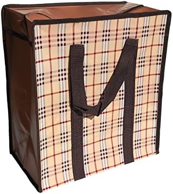 ShopWise Multi-Use Reusable Organizer Storage Non-Woven Bag! Spacious,Waterproof ,Dust Resistance &amp; Lightweight-Plaid Brown (SMALL)
